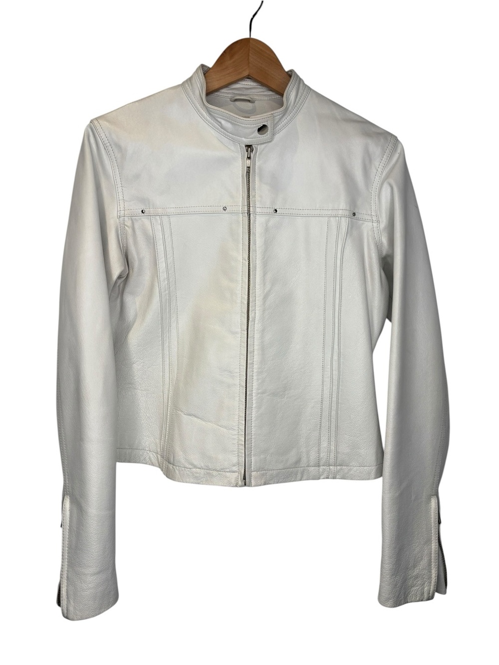 Wilsons Leather Women's White Zip-Front Leather Moto Jacket Medium